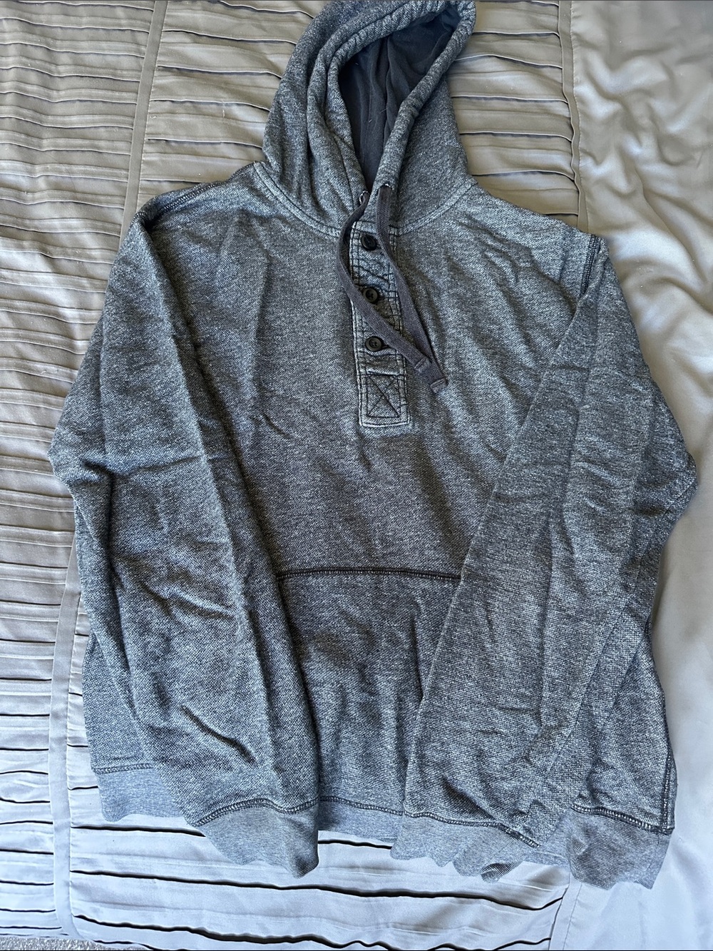 Sonoma Heather Gray Hooded Henley Sweatshirt